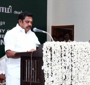 AIADMK leader Edappadi K. Palaniswami swears in as the new Chief Minister of Tamil Nadu (Photo: IANS)