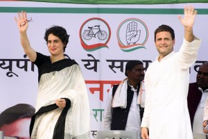 Congress Vice President Rahul Gandhi and his sister Priyanka Gandhi Vadra during a rally in Raebareli, Uttar Pradesh (Photo: IANS)