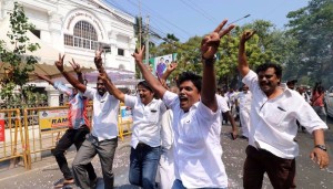 AIADMK workers celebrate after Edappadi K. Palaniswami took oath as Chief Minister of Tamil Nadu in Chennai (Photo: IANS)