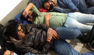 Indian students at Kazakhstan airport.